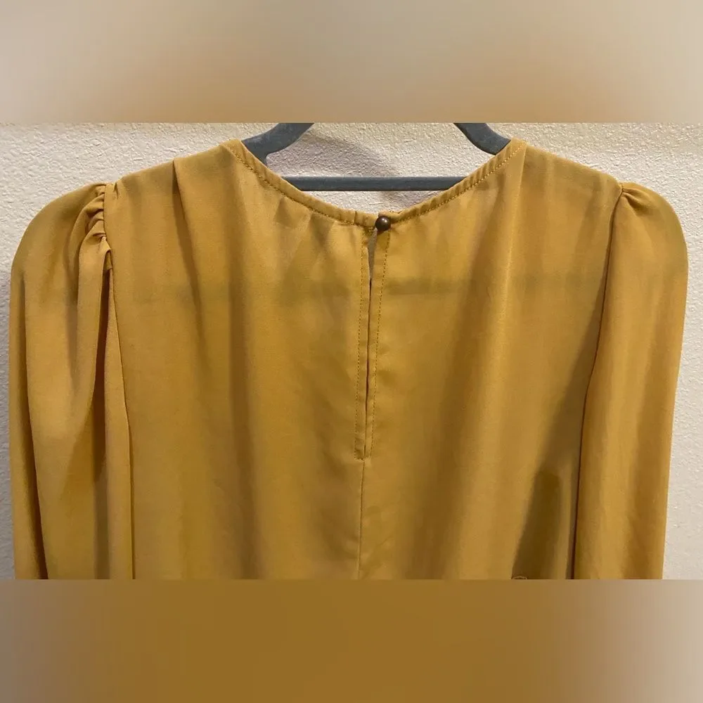 Gypsies & Moondust Mustard Ruffle Tiered Sheer Blouse Women's Sz L
